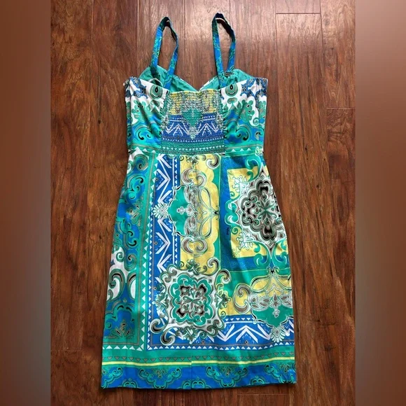 Multicolored Paisley Print Mini Dress Women’s Size Medium Hale Bob - Picture 11 of 14